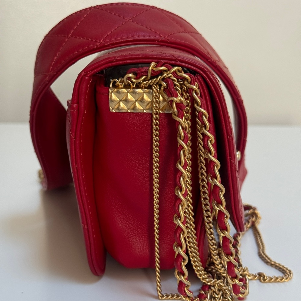 Chanel Cambon Mini Red Lambskin Flap Bag - Picture 13 of 14